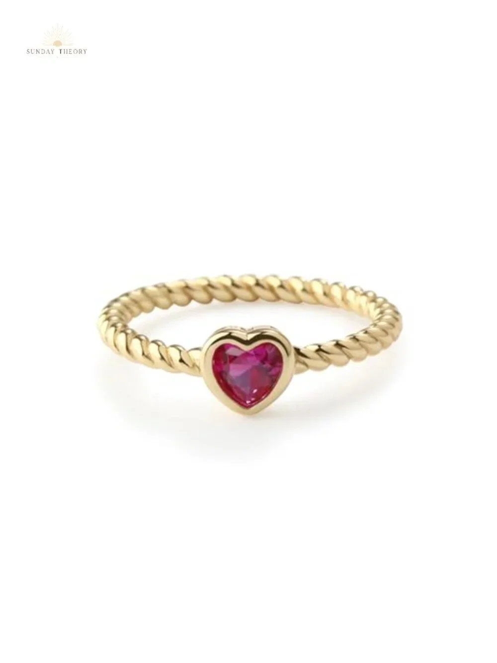 14K Gold-Plated Girls Heart Birthstone Ring, Ruby CZ Band Size 4