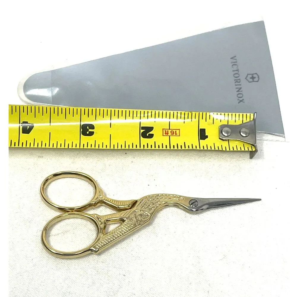 Vintage Victorinox Golden Crane Stork Bird Scissors Gold Sewing Embroidery 3-1/2