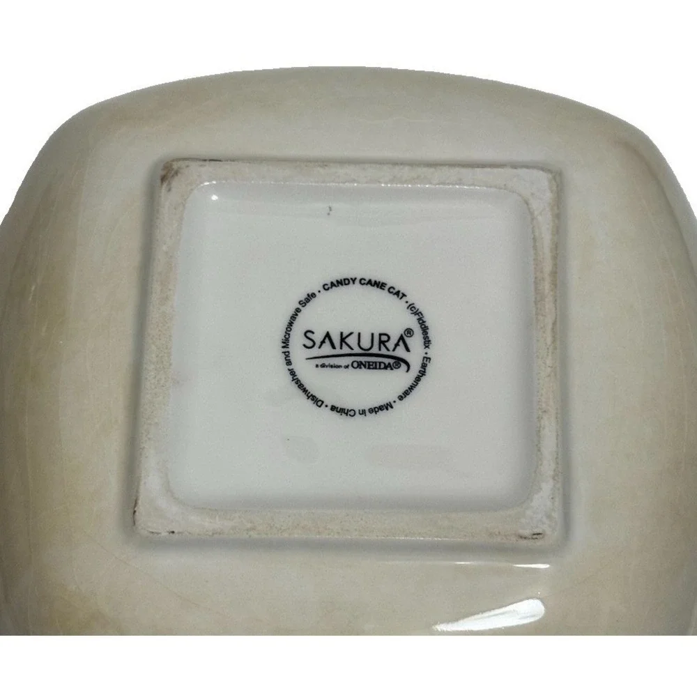 Sakura‎ By Oneida Candy Cane Cat Square Serving Bowl Tuxedo Cat Fiddlesticks 6