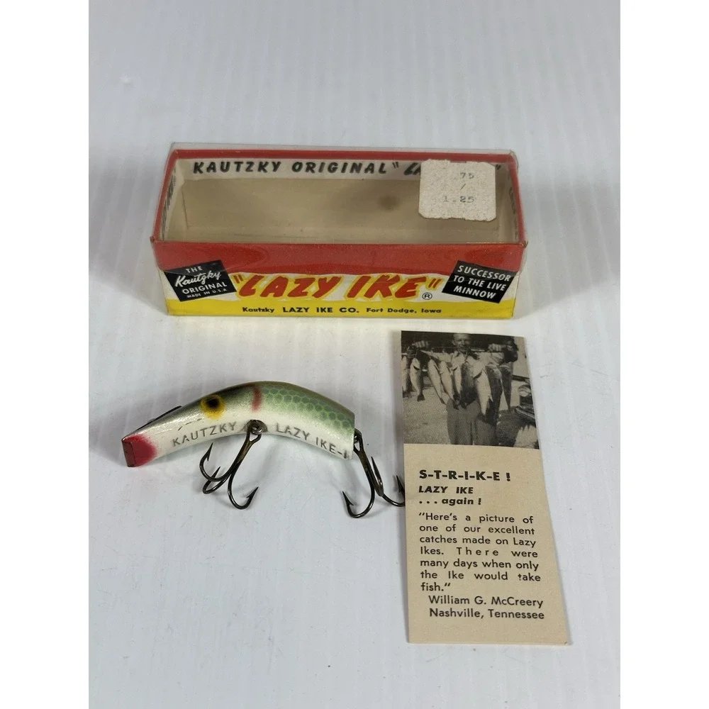 Vintage Kautzky Lazy Ike 1‎ KL-14 SHAD Wooden Fishing Lure Original Box