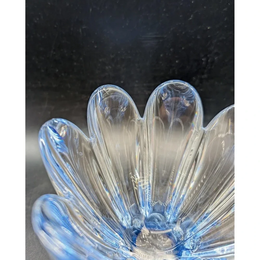Orrefors Mayflower Crystal Bowl Blue Clear Hand Blown Petal Dish‎ Signed 4