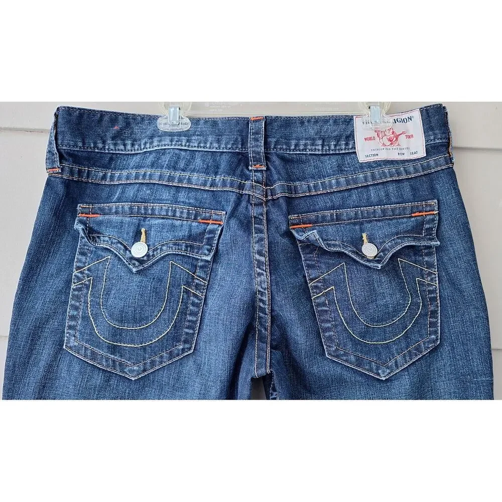 True Religion World Tour Ricky Flap Relaxed Straight Men's Blue Jeans Size 38x33