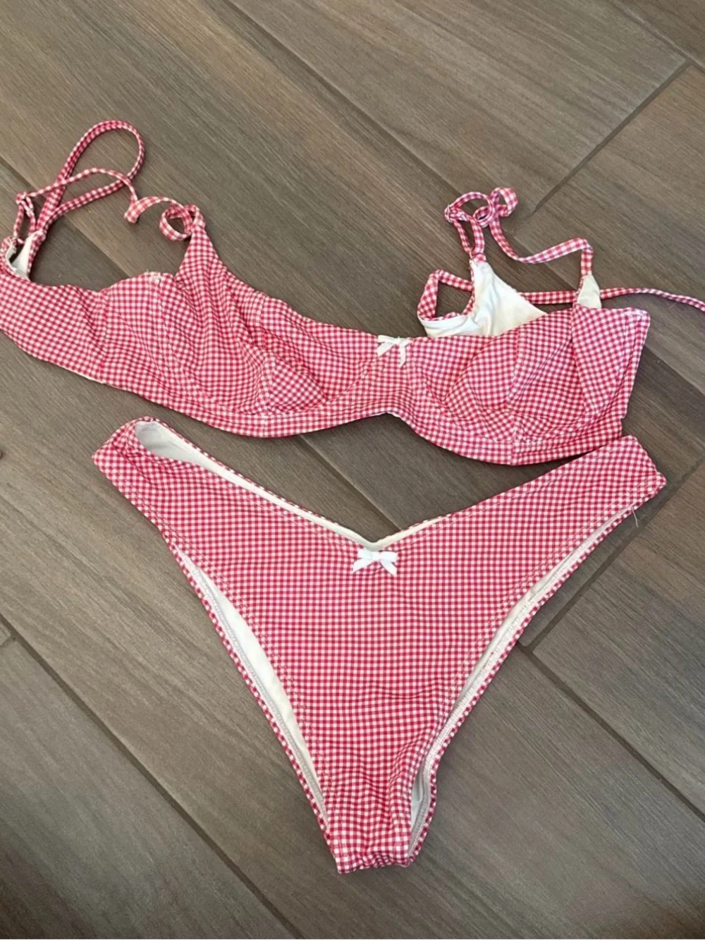 Frankie's Bikinis | Red Gingham Check Two-Piece Bikini Set | Medium