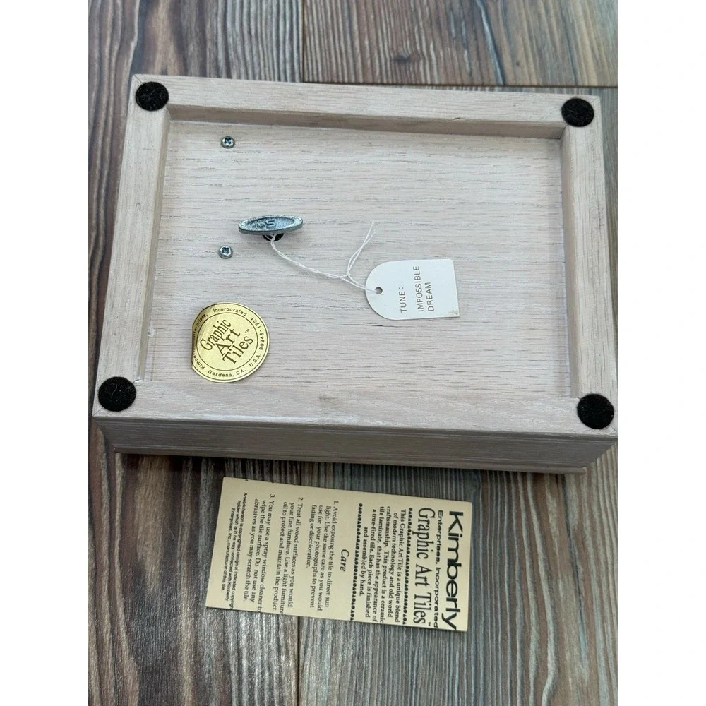 Vtg Wooden Jewelry Box with Tile Top Sleeping KittensVirginia Mille 6 1/2 L 2