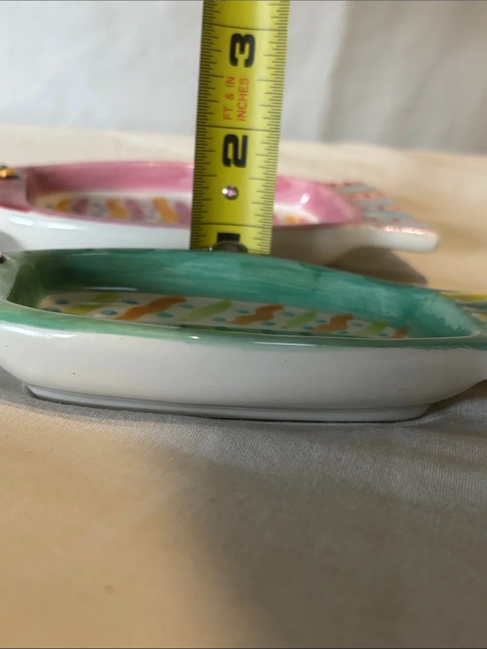 Green and Pink Fish Ceramic Dish Bowl Saucer pet feeder soap dish SET OF TWO