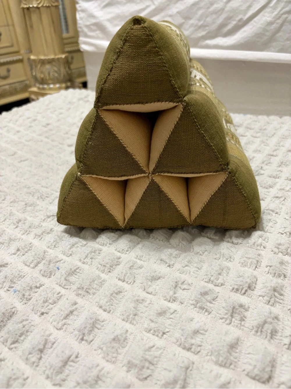Olive Green Elephant Pattern Triangular Floor Cushion Pillow- Thai Traditional