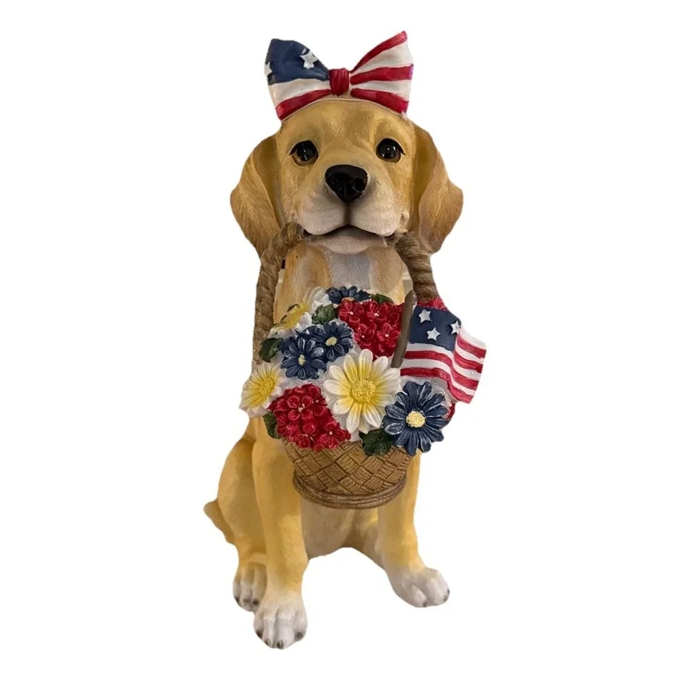 Americana Patriotic 4th Of July Patriotic Puppy Dog Flag Bow‎ Holding Basket 16