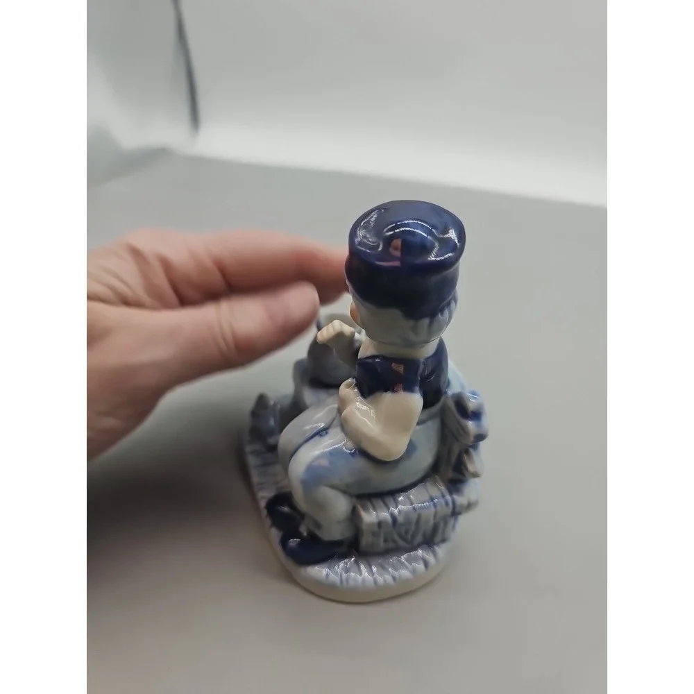 Blue Delft Fishing Dutch Boy Figurine‎