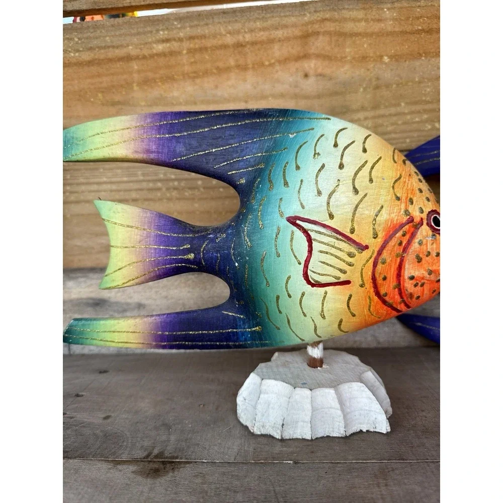 Vintage Wooden Hand Carved Hand Pained Fish Decor Tropical‎ Fish Decor