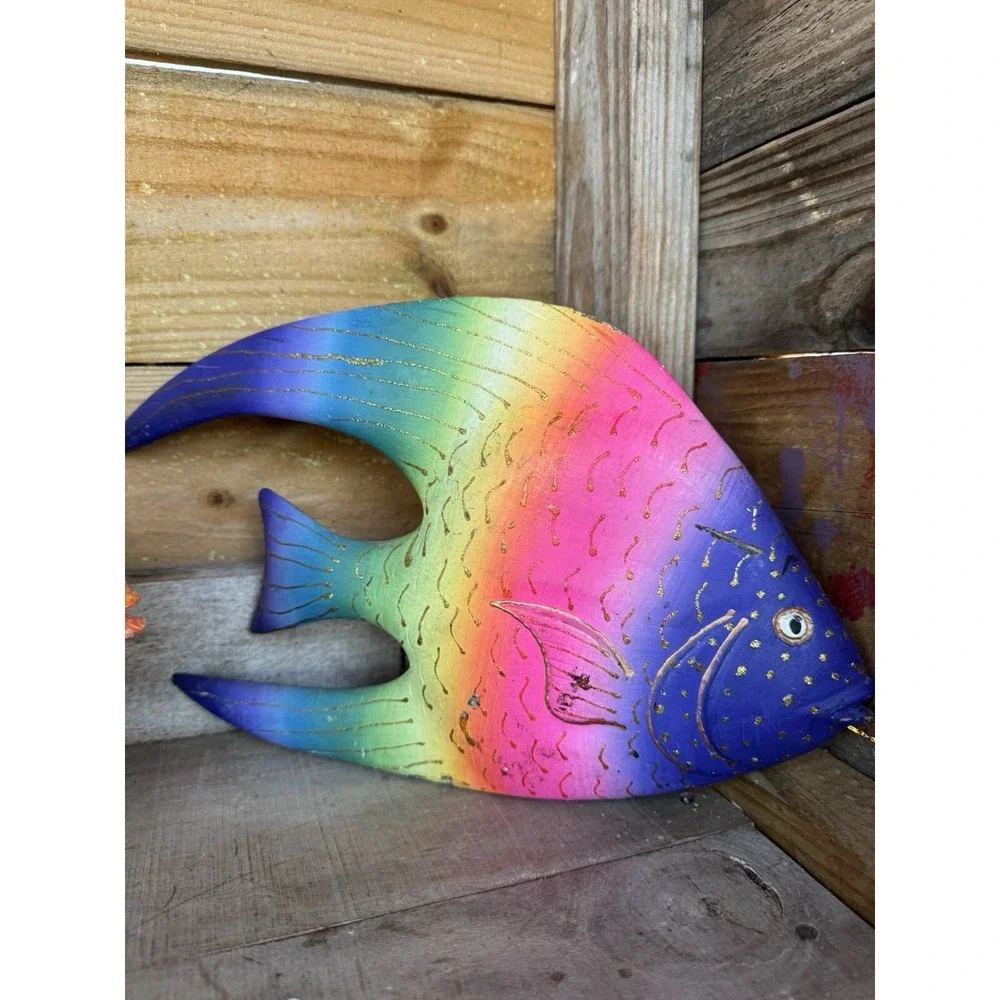 Vintage Wooden Hand Carved Hand Pained Fish Decor Tropical‎ Fish Decor