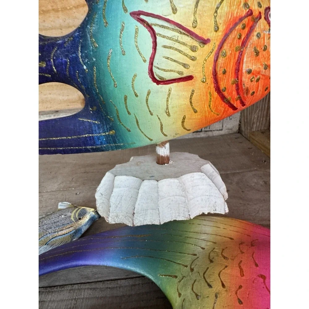 Vintage Wooden Hand Carved Hand Pained Fish Decor Tropical‎ Fish Decor