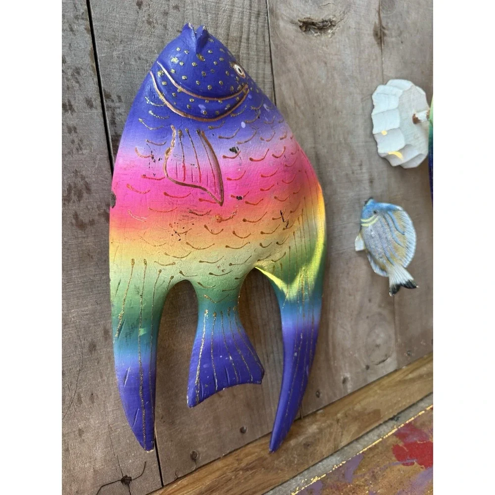 Vintage Wooden Hand Carved Hand Pained Fish Decor Tropical‎ Fish Decor