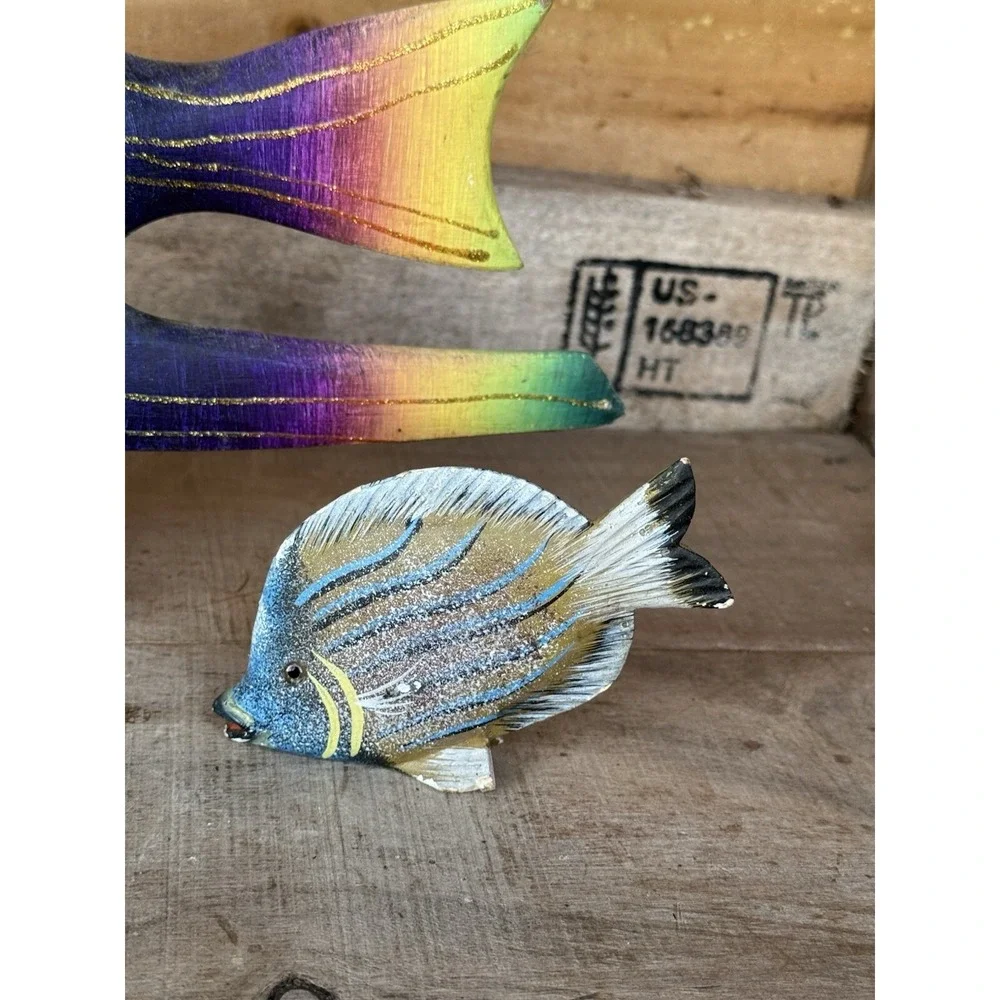 Vintage Wooden Hand Carved Hand Pained Fish Decor Tropical‎ Fish Decor