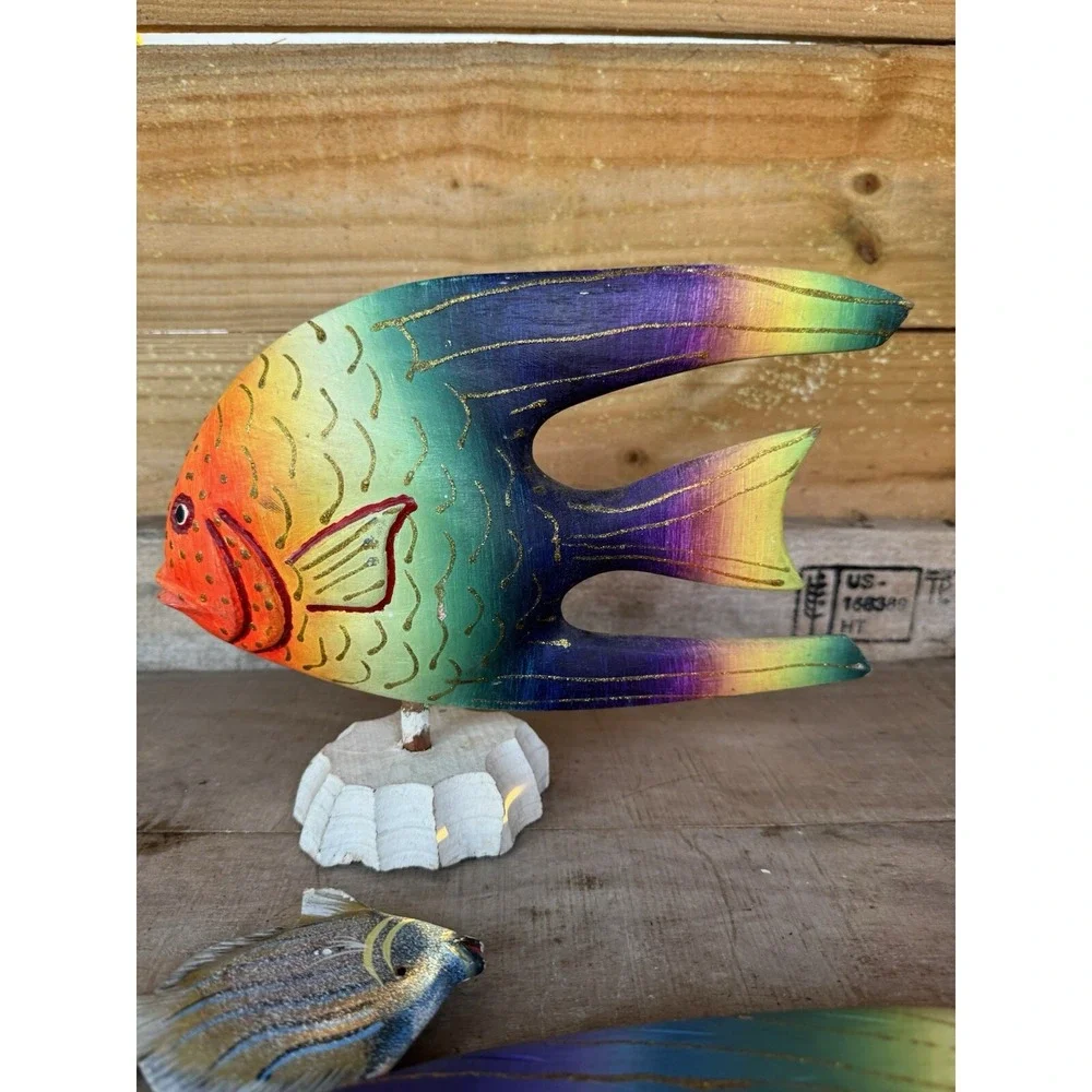 Vintage Wooden Hand Carved Hand Pained Fish Decor Tropical‎ Fish Decor