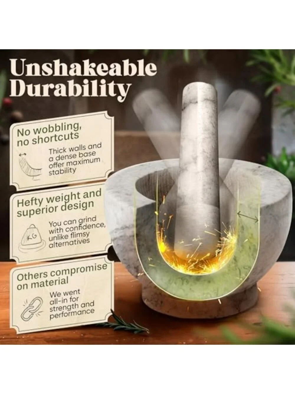 Elegant White Marble Mortar and Pestle Set - 1.5 Cups for Cooking & Spices