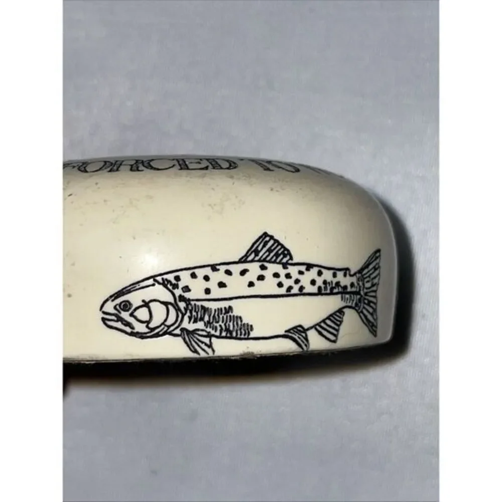 Fisherman Paper Weight BORN TO FISH FORCED TO WORK Made In Great Britain‎
