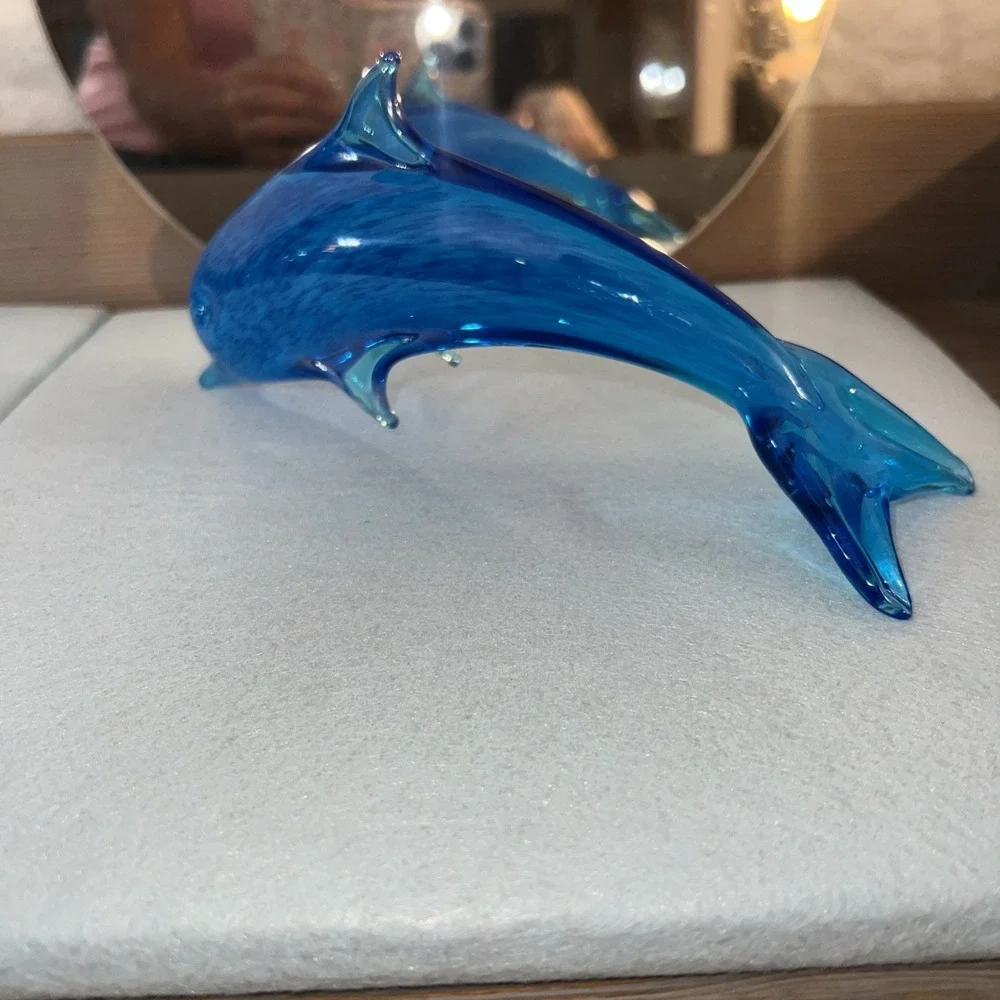 BLUE GLASS JUMPING DOLPHIN-Turquoise Blues-Table‎ Decor-Ocean-Beach Decor