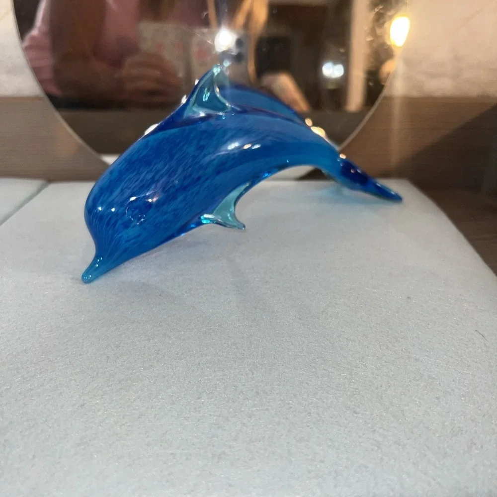 BLUE GLASS JUMPING DOLPHIN-Turquoise Blues-Table‎ Decor-Ocean-Beach Decor