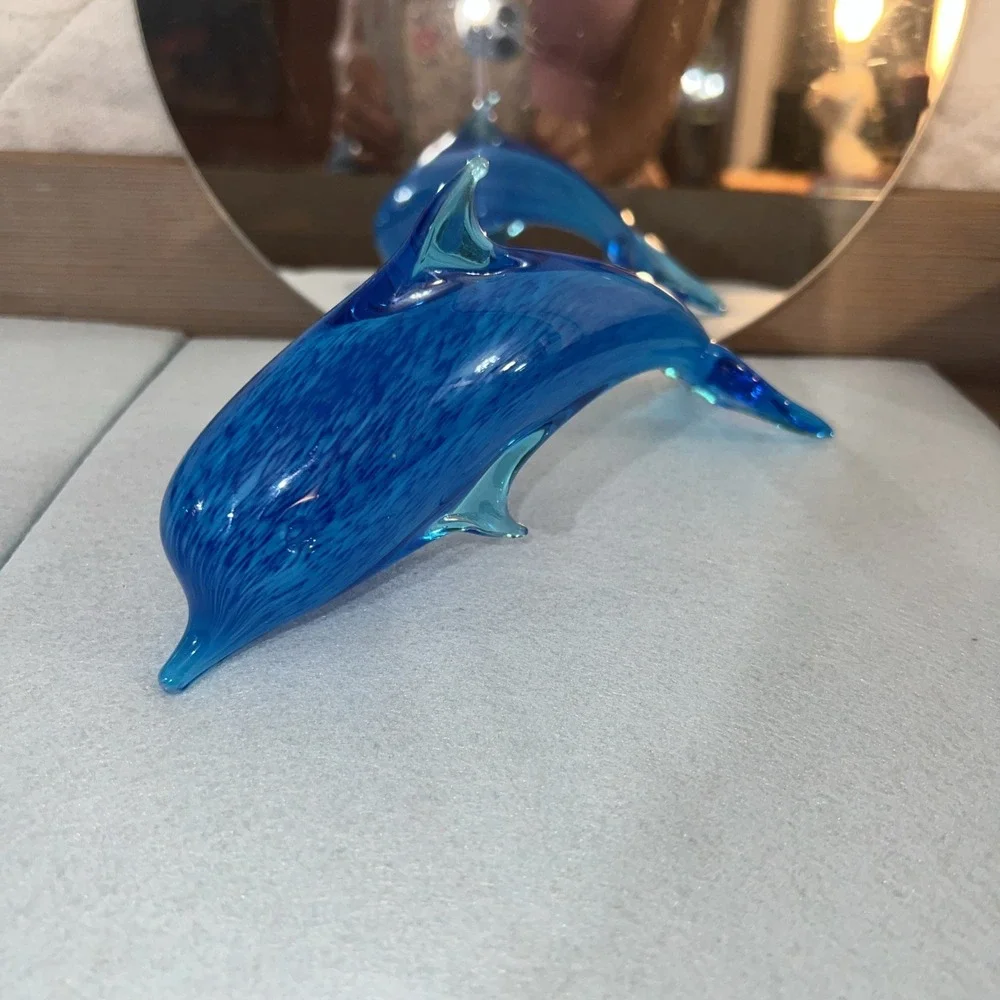 BLUE GLASS JUMPING DOLPHIN-Turquoise Blues-Table‎ Decor-Ocean-Beach Decor