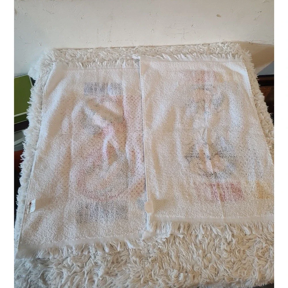 Set of 2 Vintage Cannon Mickey Mouse & Minnie Mouse‎ 100% Cotton Fringe Towels