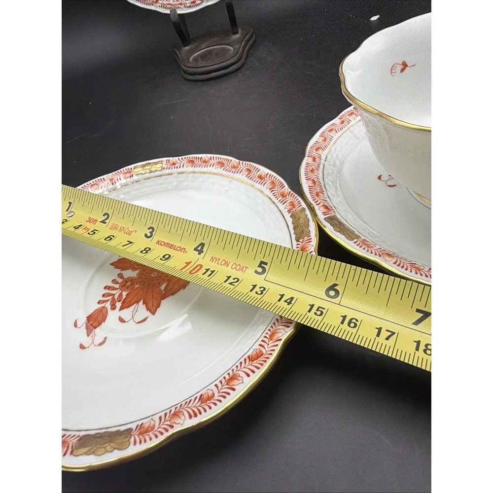 Herend Apponyi Orange Chinese Bouquet 4pc Teacup & Saucers Porcelain Hungary