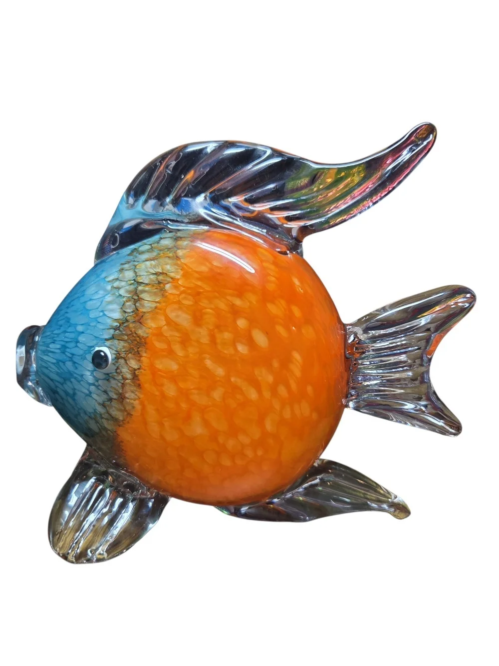 Handblown Glass Fish Figurine - Orange and Blue Decorative Accent