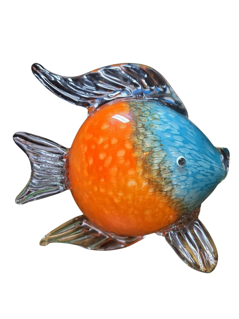 Handblown Glass Fish Figurine - Orange and Blue Decorative Accent