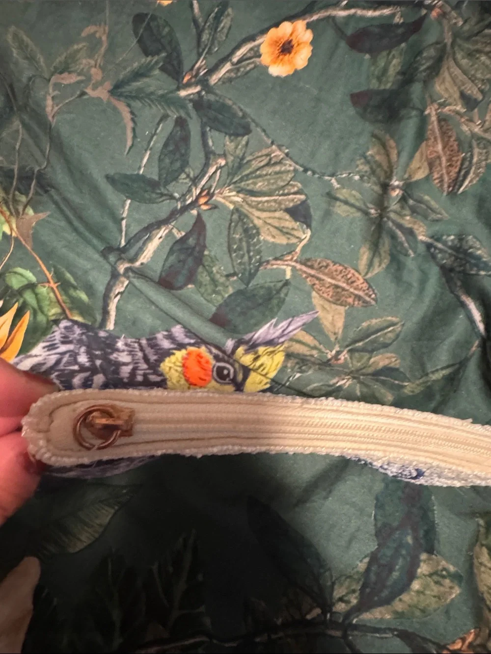 Beaded Fish Zipper Pouch - Blue on Cream