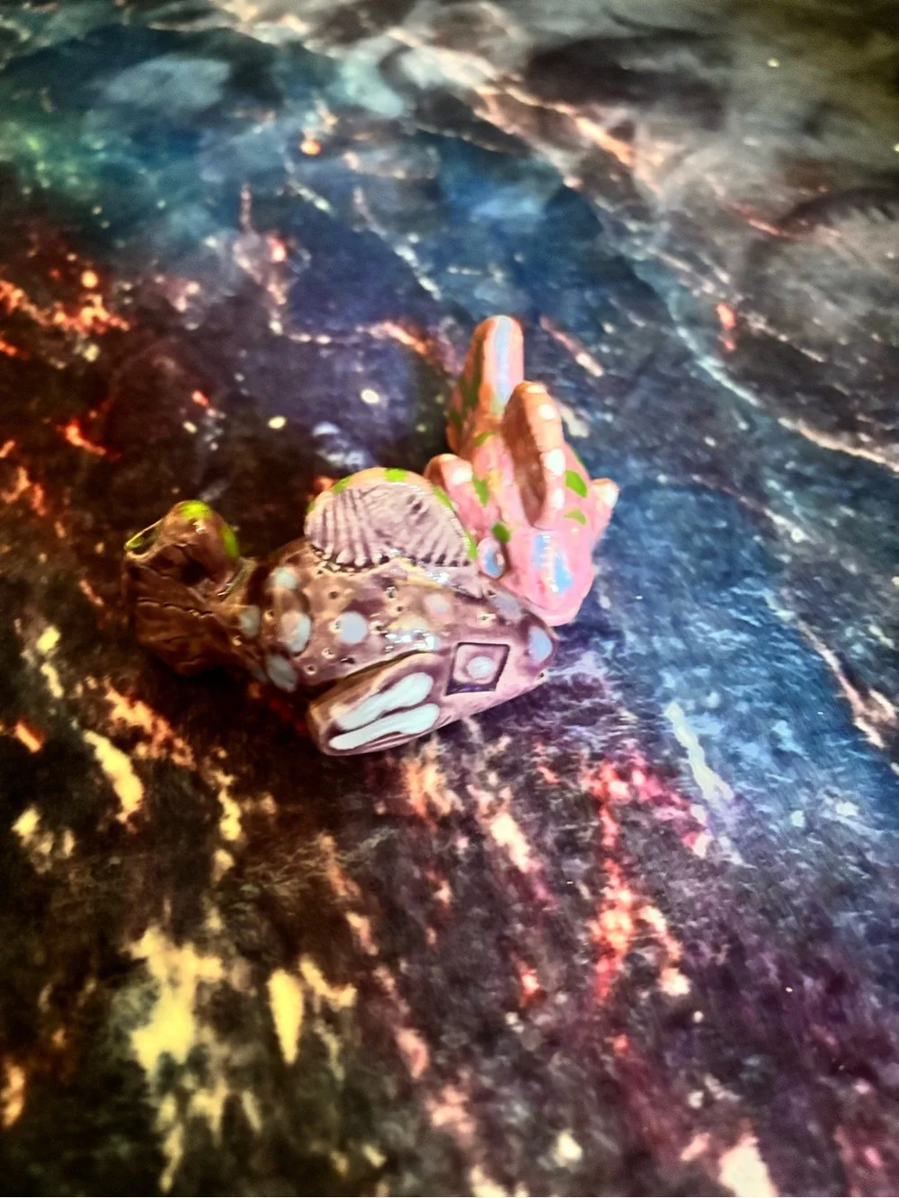 Hand-Painted Ceramic Fish Aquarium Ornament - Pink and Brown
