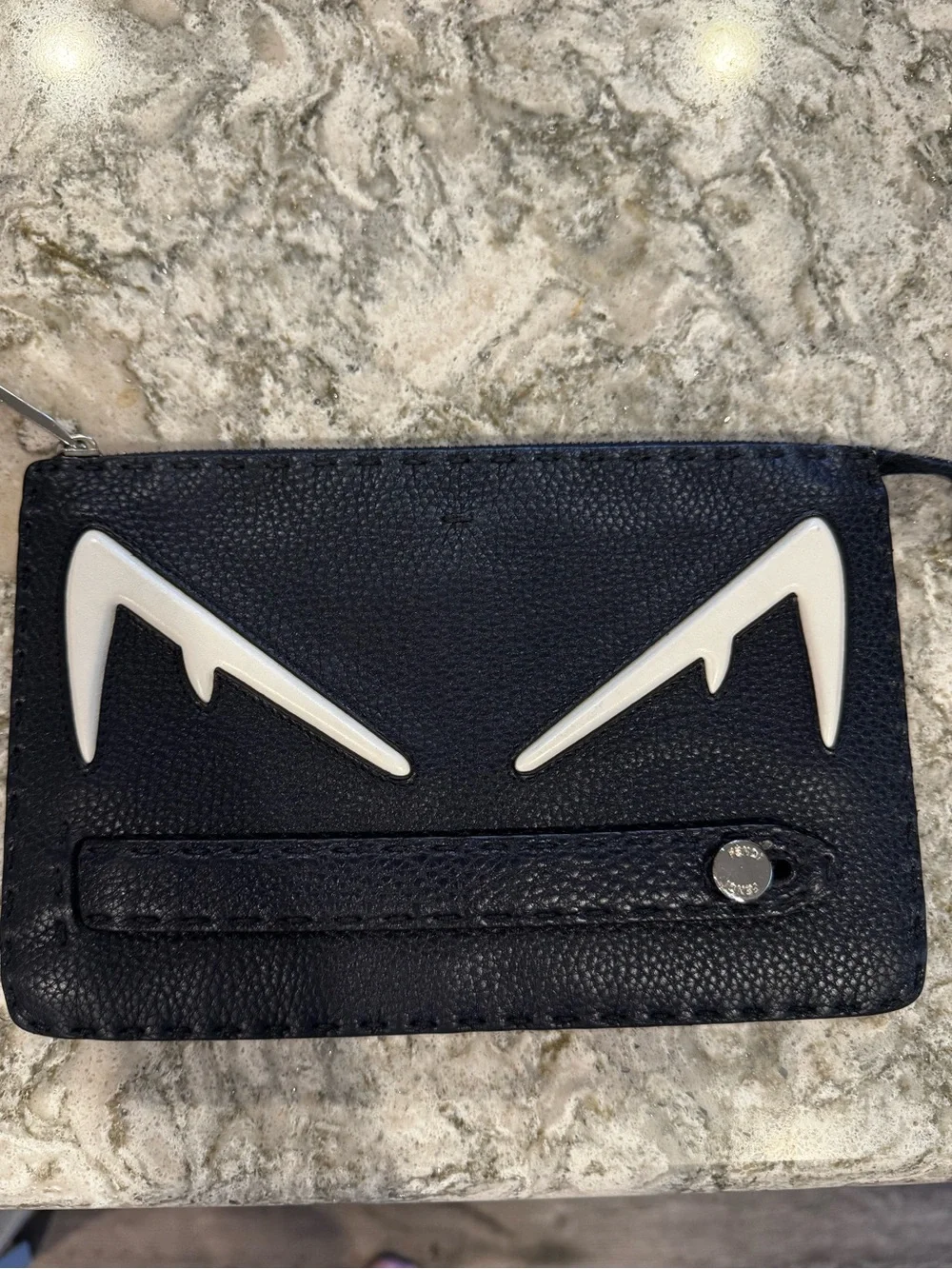 Fendi Navy Monster Clutch Leather