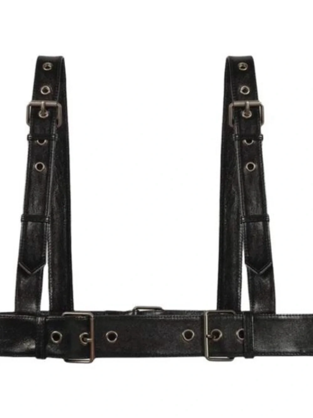 Gucci Black Leather Men's Harness Strap with Buckle and Grommet Details