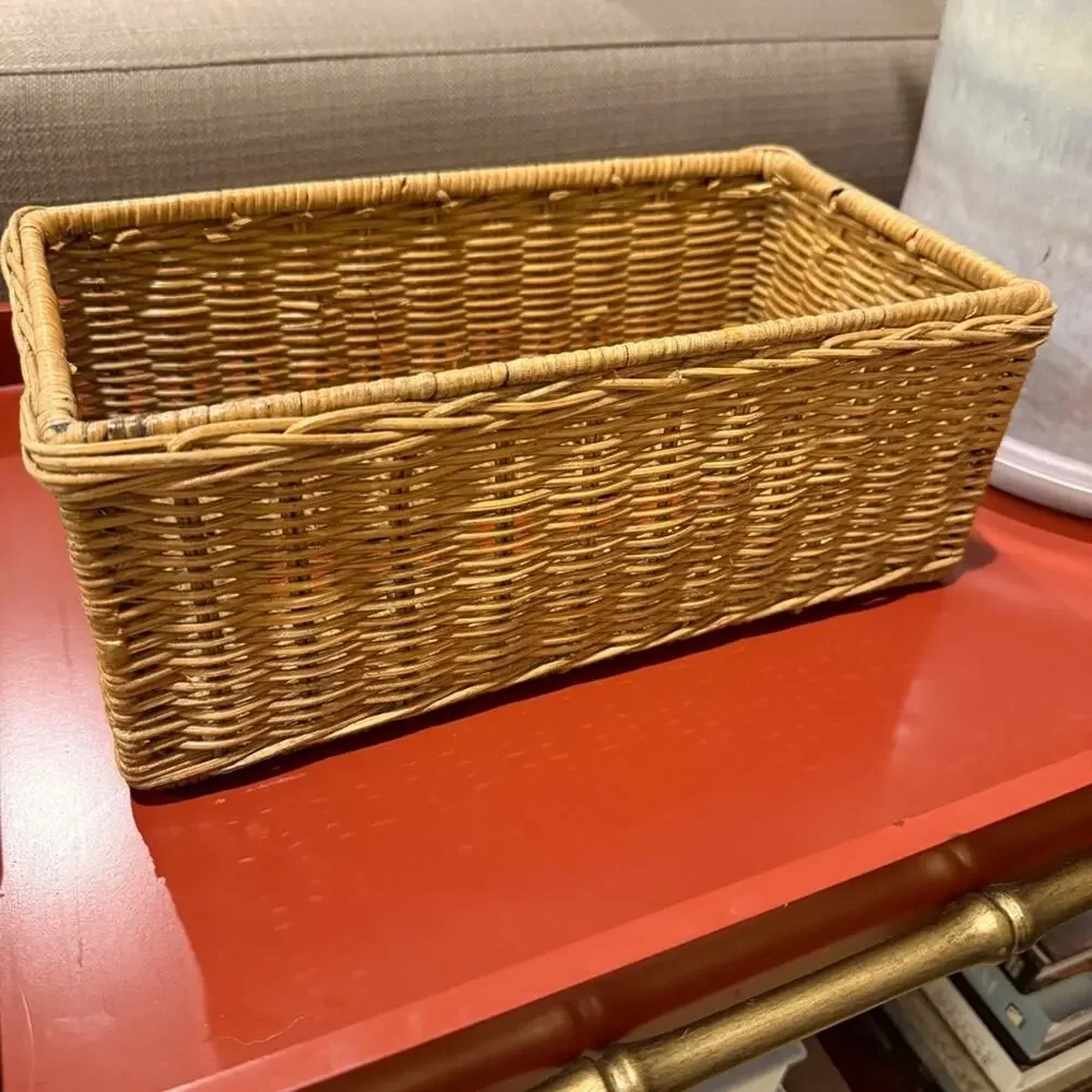 Vintage Woven Wicker Tissue Box Cover Large Rectangular