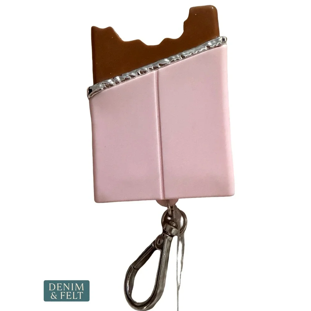 NEW Bath & Body Work Chocolate Bar PocketBac Hand Sanitizer Holder Keychain Pink