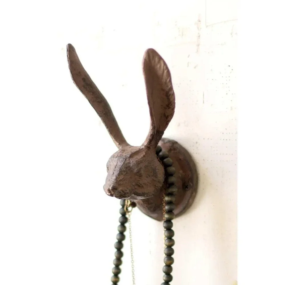 Cast Iron Rabbit Wall Hook Brown Natural Farmhouse Decor 7