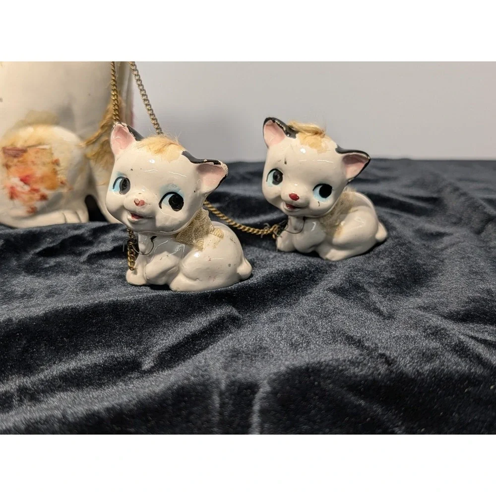 VTG Spaghetti‎ Cat Mom & Kittens Japan 1950s MCM Ceramic Kitsch Collectible Fig