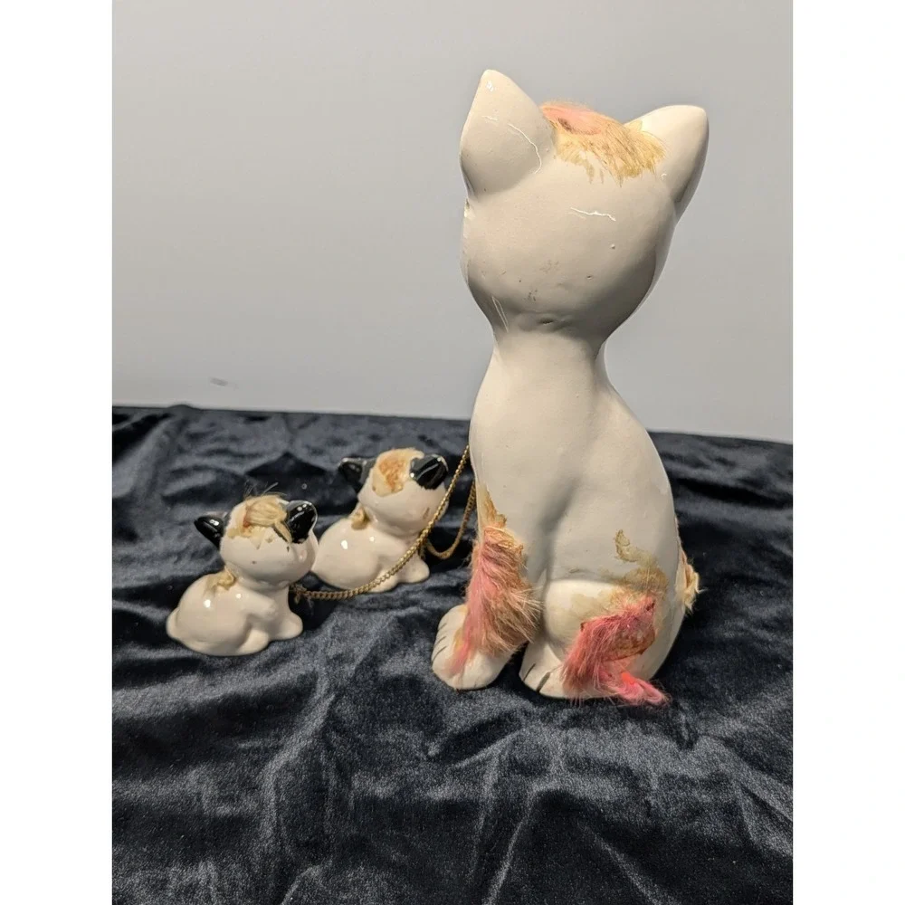 VTG Spaghetti‎ Cat Mom & Kittens Japan 1950s MCM Ceramic Kitsch Collectible Fig