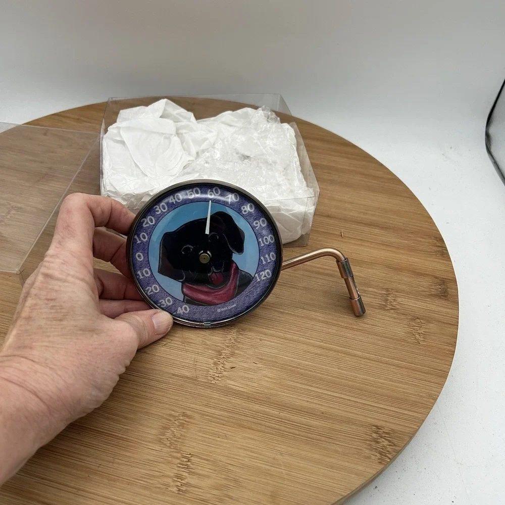 NEW Copper Toned Dial Round Thermometer‎ with Black Lab + Wall Mount 4.25