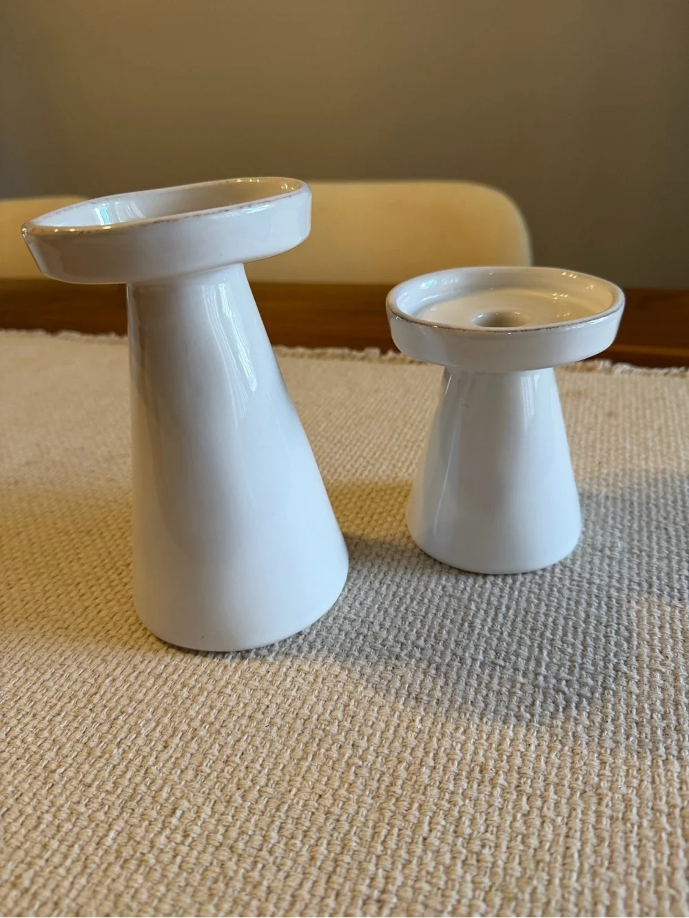 Crate&Barrel Marin White Ceramic Candle Holders - Taper & Pillar Set