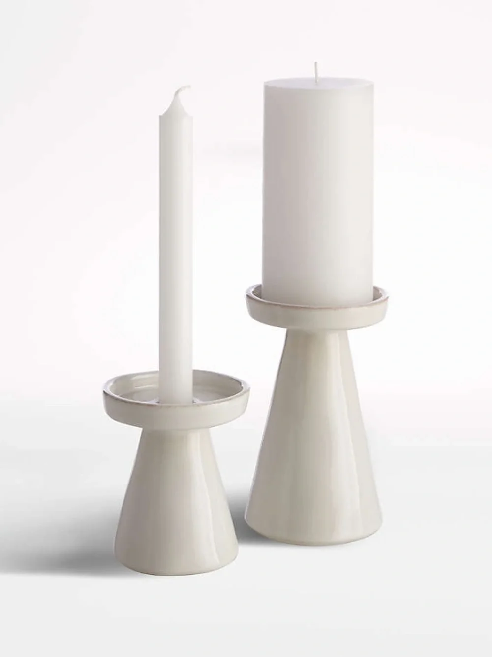 Crate&Barrel Marin White Ceramic Candle Holders - Taper & Pillar Set