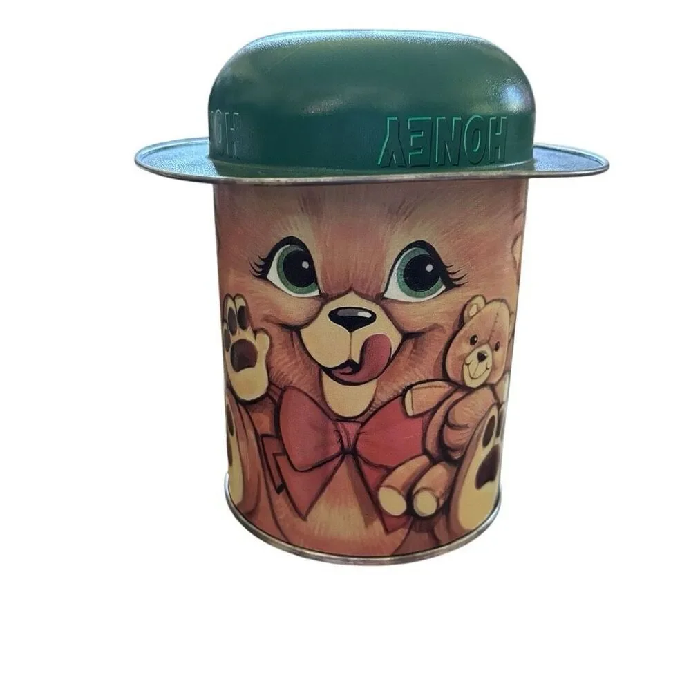 Vintage Honey Bear Collectible Green Hat Tin