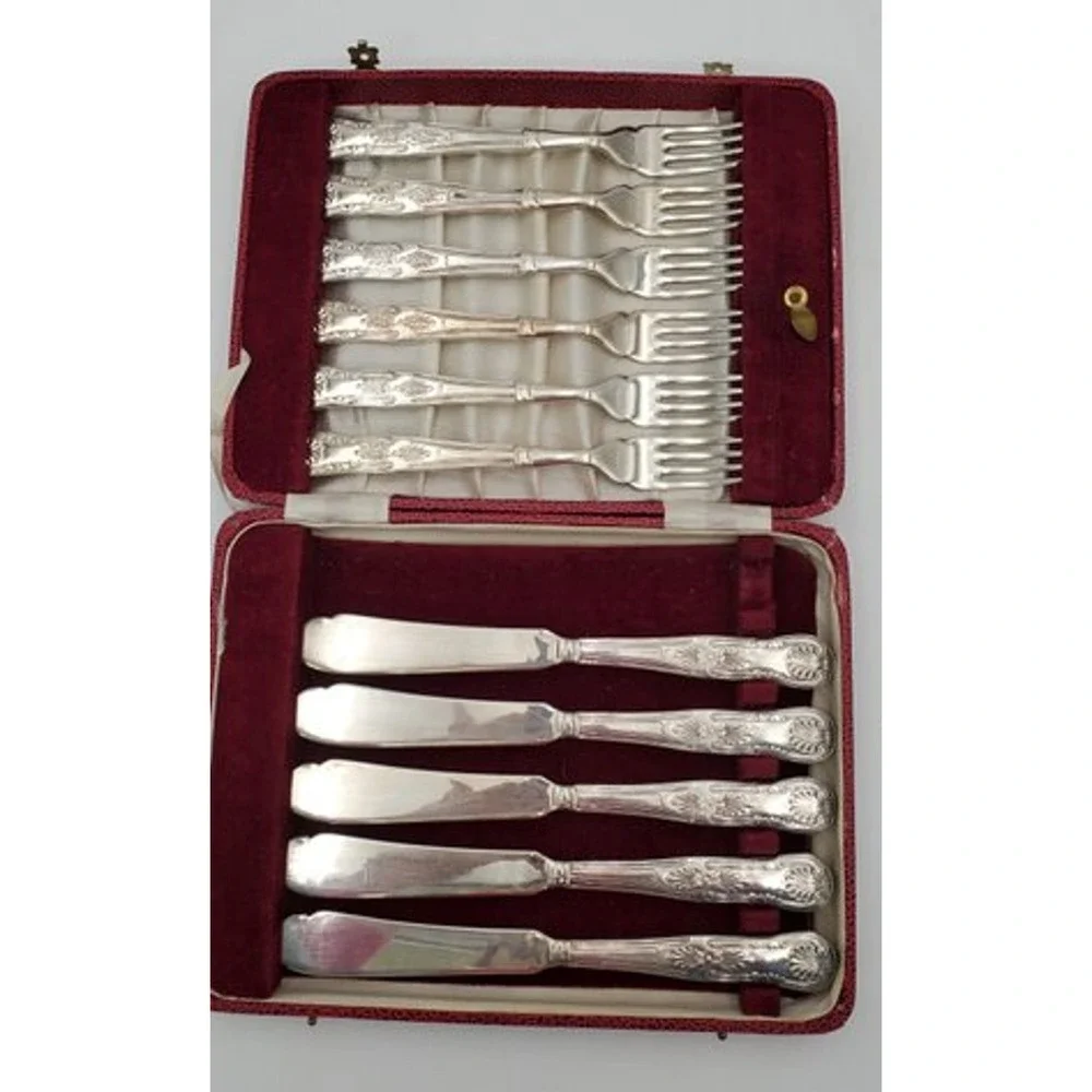 Antique S.H. & Co EPNS A Silverplate Dessert Serving Set 11pc English Ornate Box