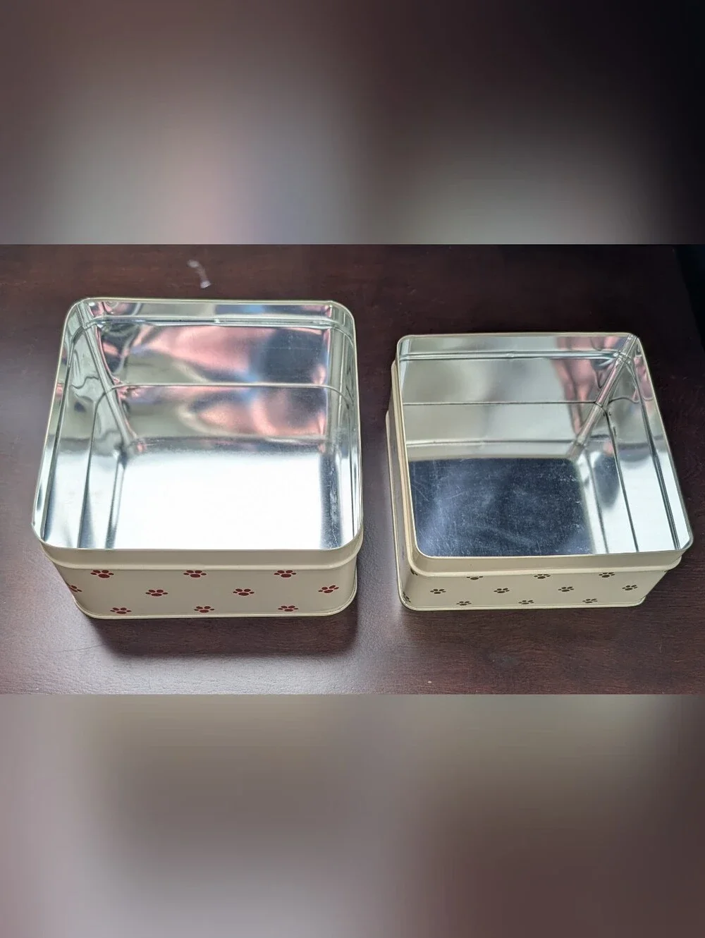 Vintage 1982 Lowell Herrero Stacking Kitty Cat Tin Box With Lids Set Of 2