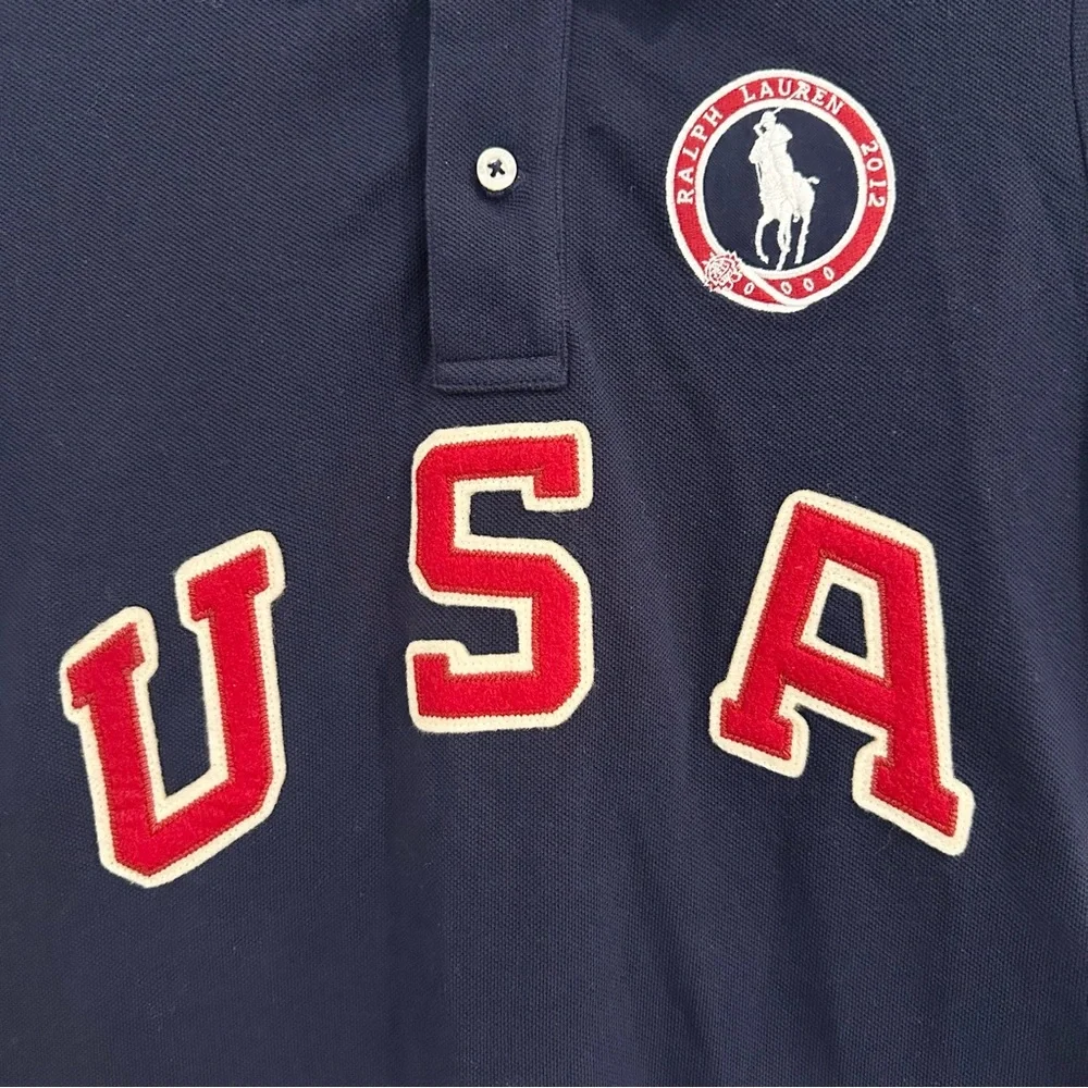 Ralph Lauren Navy Polo Shirt 2012 Olympics USA Big Pony Men's size Small Y2K