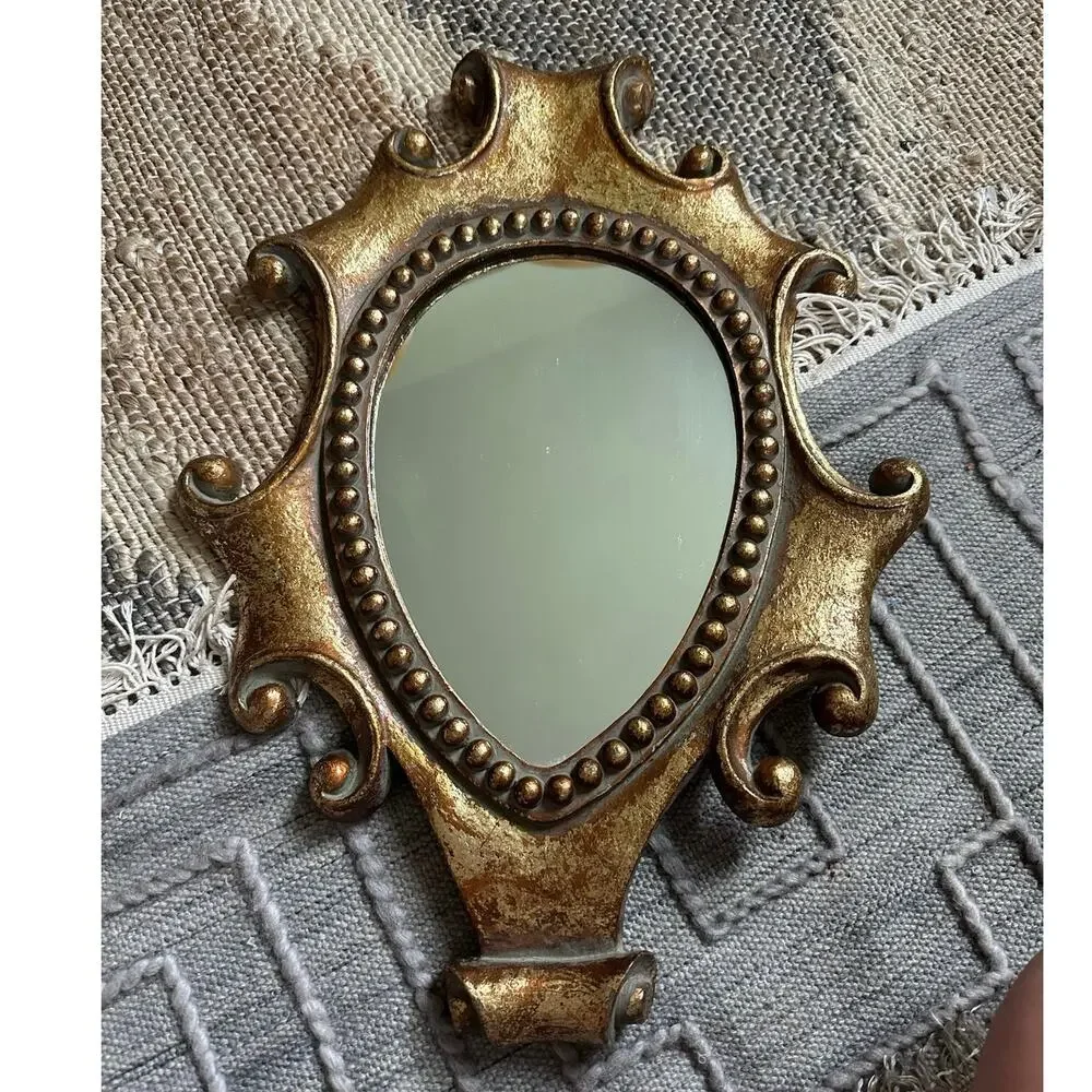 Vintage Wall Mirror Hollywood Regency Style Gold Ornate baroque 18x14”