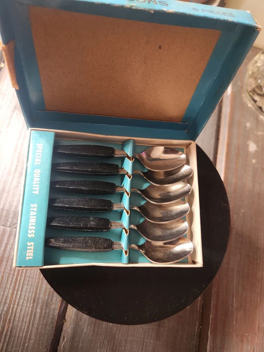Stainless Steel Teaspoon Set with Black Handles - 6 Piece