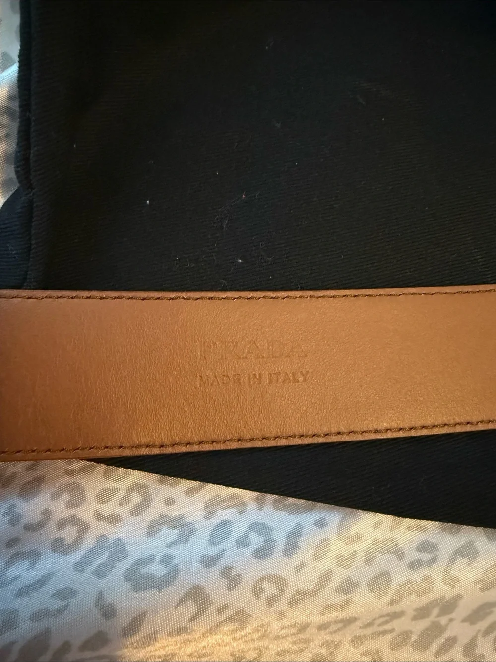 Prada Tan Saffiano Leather Belt with Gold Round Logo Buckle