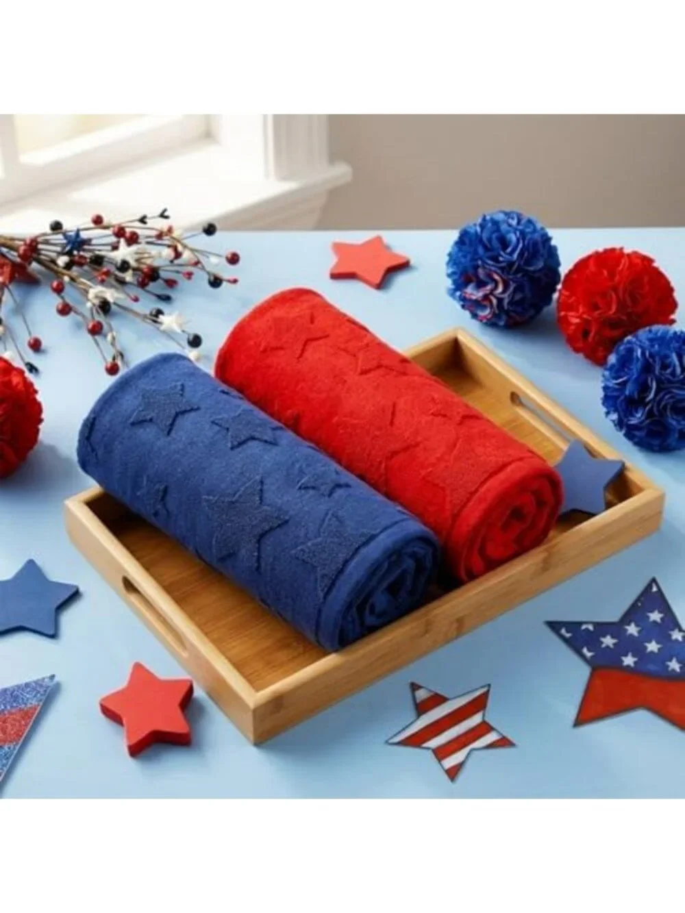 2 Pack Large Patriotic Bath Towels - 100% Cotton, 4th of July Decor, 28x55 in
