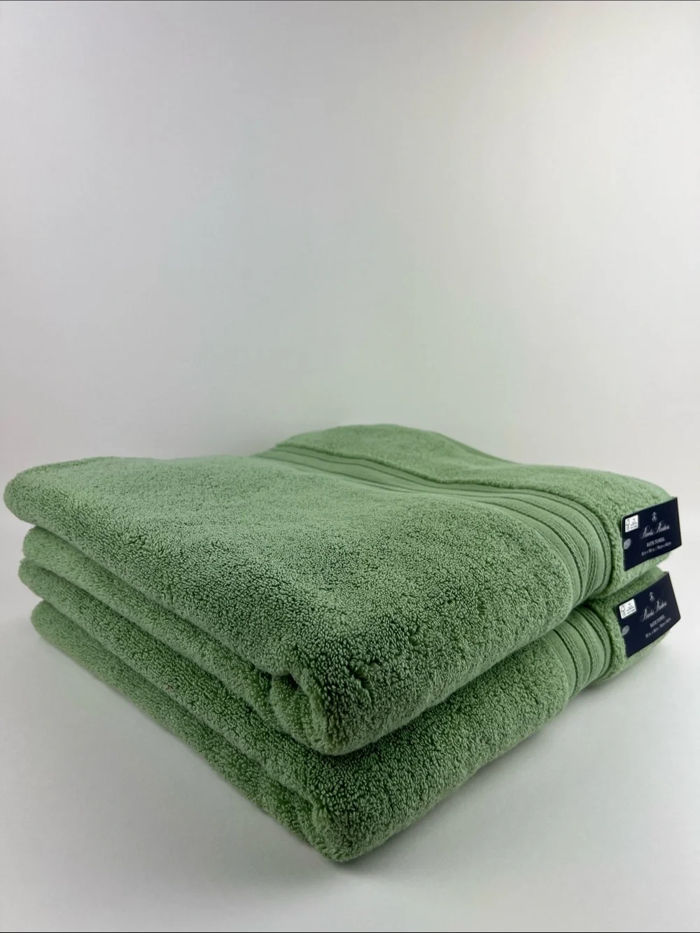 Brooks Brothers Bath Towels Sage Green Plush 100% Cotton 2 Pc Set NEW