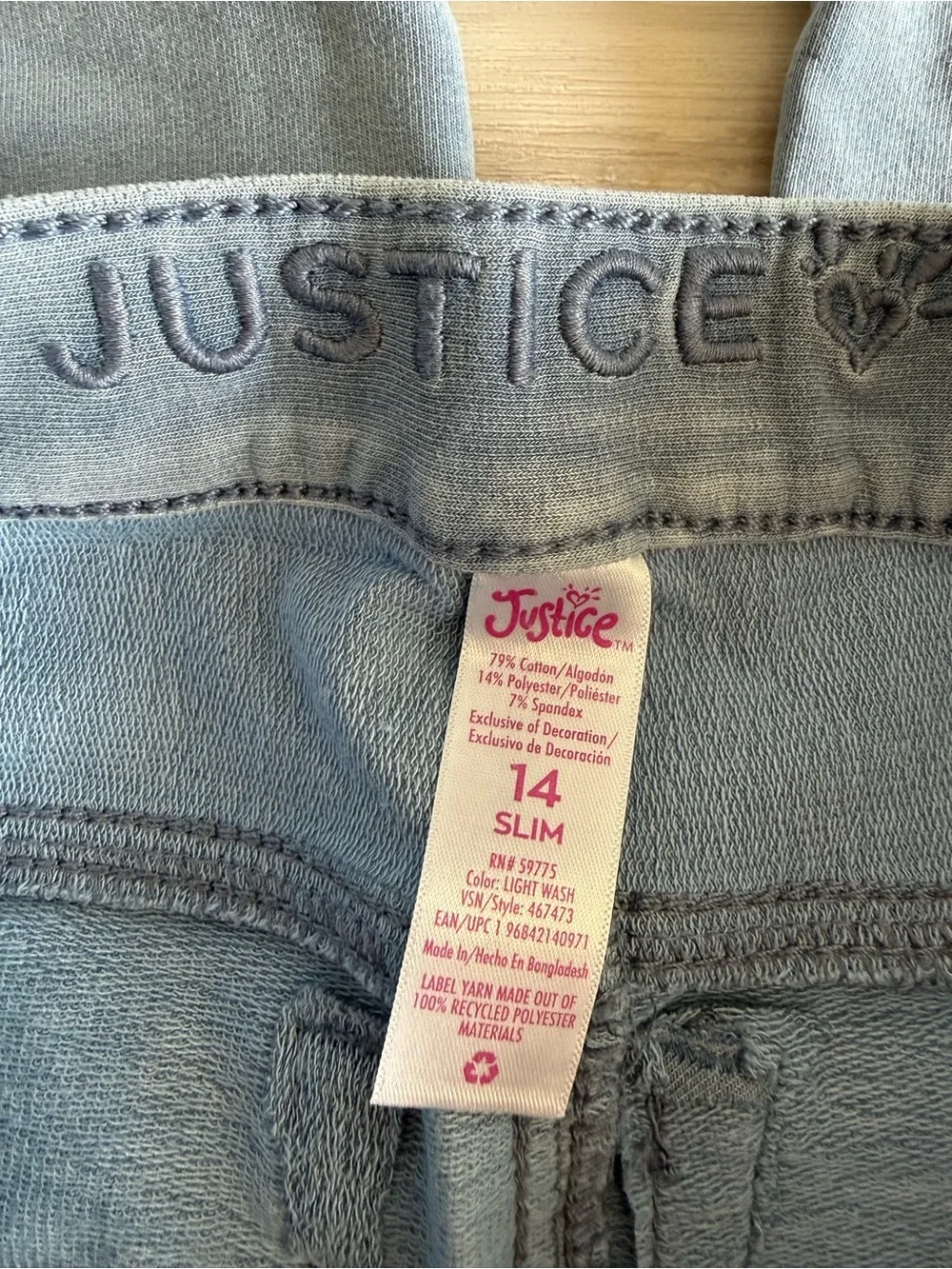 Justice Wide Leg French Terry Jeans Blue Size 14 Slim NWT IN PACKAGE