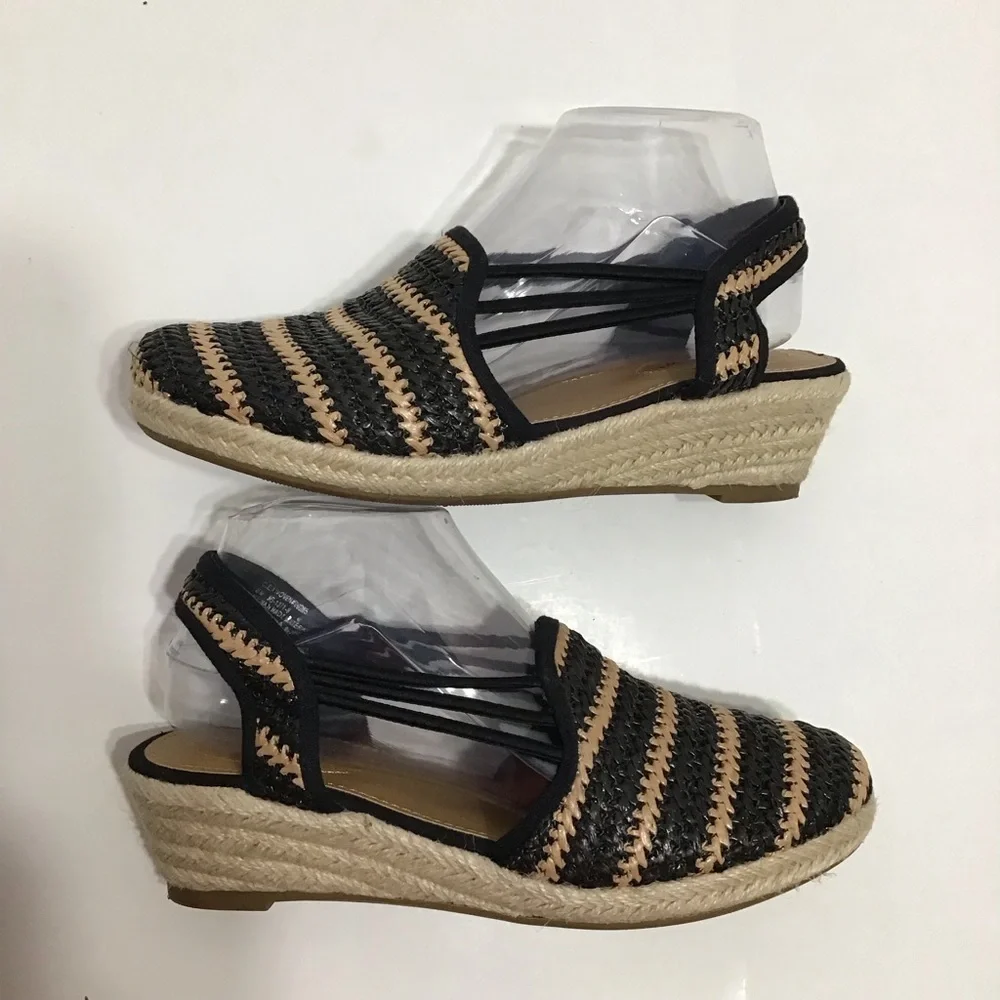 Comfortview Womens Black Brown Slingback The‎ Clea Wedge Espadrille Size 8